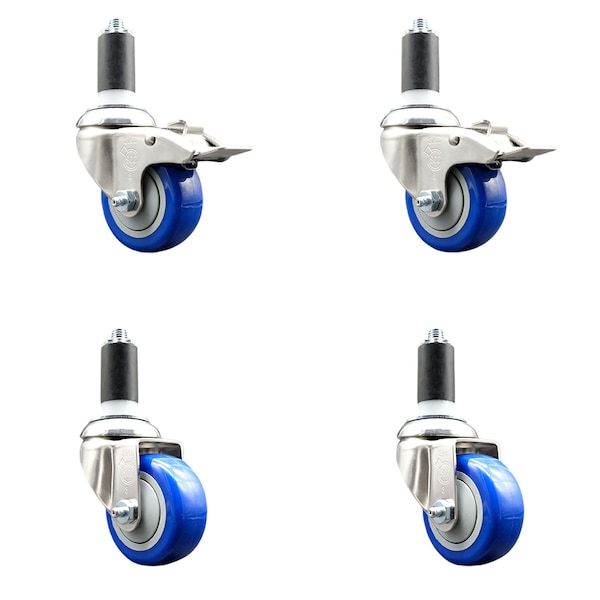 Service Caster 3 Inch 316SS Blue Poly Swivel 1-3/8 Inch Expanding Stem Caster Lock Brake, 2PK SS316TTLEX20S314-PPUB-BLUE-2-S-2-138 - main
